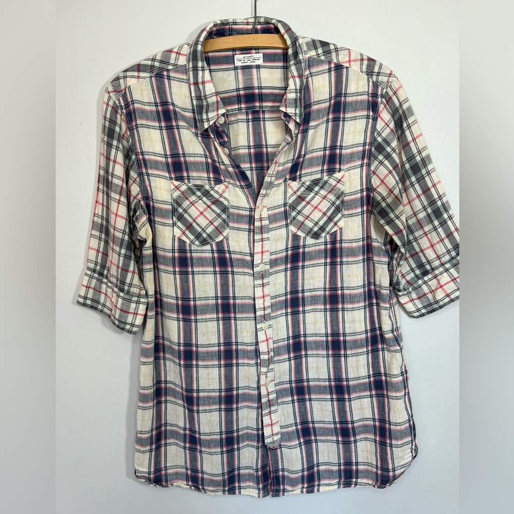 All Saints Plaid Gridlock HS Linen Cotton Short Sleeve Shirt Men’s Medium